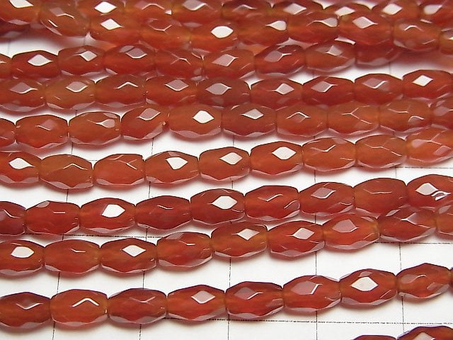 [Video] Red Agate Faceted Rice 6x4x4mm 1strand beads (aprx.15inch/37cm)