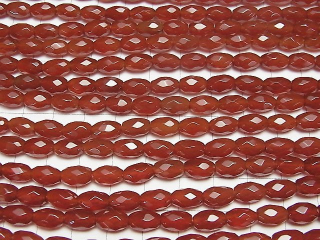 [Video] Red Agate Faceted Rice 9x6x6mm 1strand beads (aprx.13inch/33cm)
