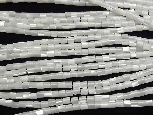 Mother of Pearl MOP White Tube 3x3x3mm 1strand beads (aprx.15inch/38cm)