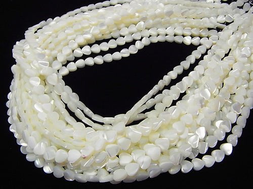 [Video] Mother of Pearl MOP White Vertical Hole Heart Shape 6x6x2mm 1strand beads (aprx.15inch / 37cm)