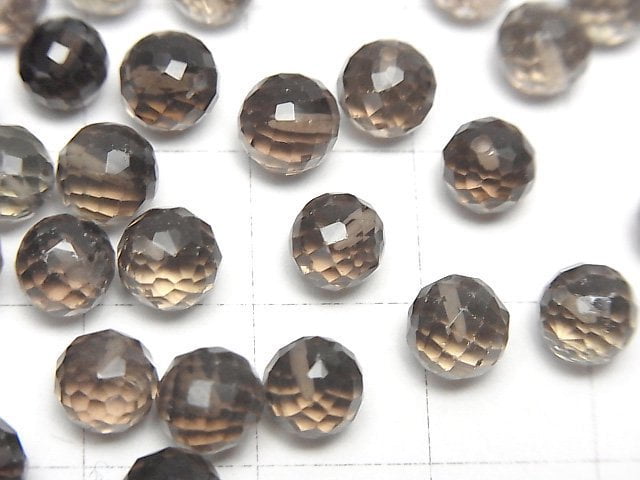 [Video]High Quality Smoky Quartz AAA Half Drilled Hole Faceted Round 6mm 5pcs