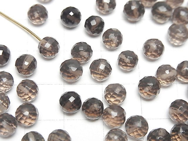 [Video]High Quality Smoky Quartz AAA Half Drilled Hole Faceted Round 6mm 5pcs