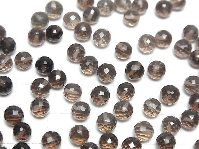 [Video]High Quality Smoky Quartz AAA Half Drilled Hole Faceted Round 6mm 5pcs