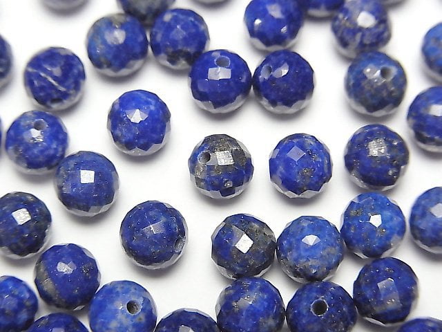 Lapislazuli AA++ Half Drilled Hole Faceted Round 6mm  5pcs $5.79!