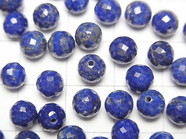 Lapislazuli AA++ Half Drilled Hole Faceted Round 6mm  5pcs $5.79!