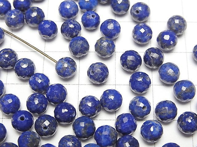 Lapislazuli AA++ Half Drilled Hole Faceted Round 6mm  5pcs $5.79!