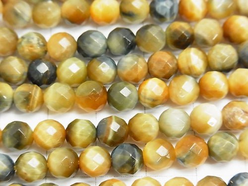 1strand $11.79! Silver Blue & Golden Tiger's Eye AA ++ 64Faceted Round 6mm 1strand beads (aprx.15inch / 38cm)