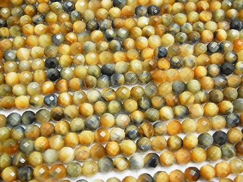 1strand $11.79! Silver Blue & Golden Tiger's Eye AA ++ 64Faceted Round 6mm 1strand beads (aprx.15inch / 38cm)