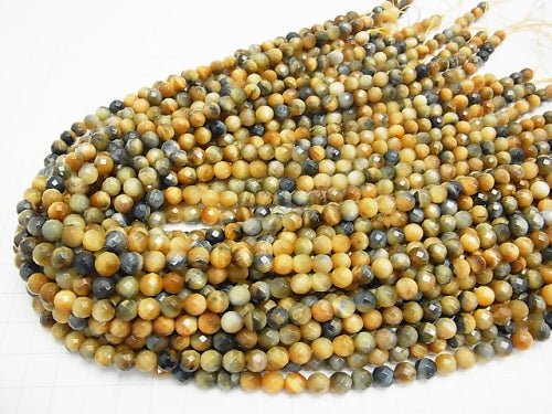 1strand $11.79! Silver Blue & Golden Tiger's Eye AA ++ 64Faceted Round 6mm 1strand beads (aprx.15inch / 38cm)