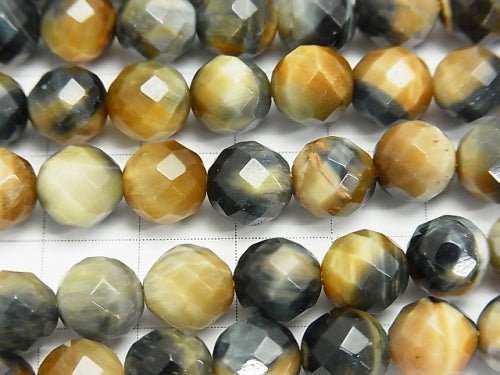 Silver Blue & Golden Tiger's Eye AA ++ 64 Faceted Round 8 mm half or 1 strand beads (aprx.15 inch / 38 cm)