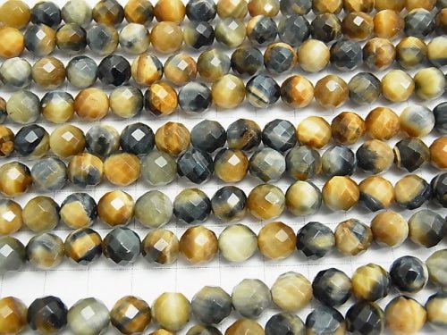 Silver Blue & Golden Tiger's Eye AA ++ 64 Faceted Round 8 mm half or 1 strand beads (aprx.15 inch / 38 cm)