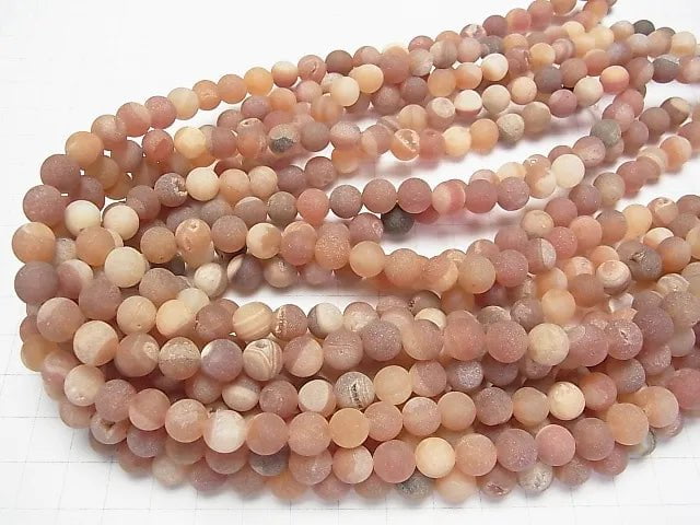 [Video] Frosted Druzy Agate Round 8mm 1strand beads (aprx.15inch/36cm)