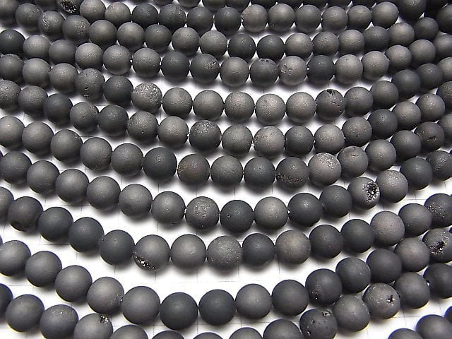 1strand $6.79! Druzy Agate Round 8mm Matt Black 1strand beads (aprx.15inch / 37cm)