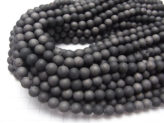 1strand $6.79! Druzy Agate Round 8mm Matt Black 1strand beads (aprx.15inch / 37cm)