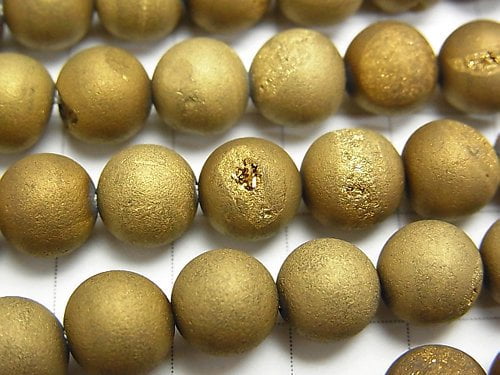 1strand $6.79! Druzy Agate Round 8mm Matte Gold 1strand beads (aprx.15inch / 36cm)