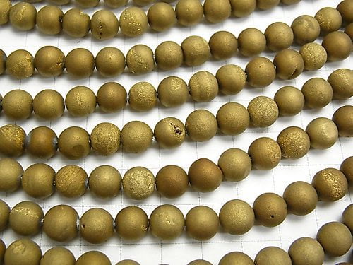 1strand $6.79! Druzy Agate Round 8mm Matte Gold 1strand beads (aprx.15inch / 36cm)