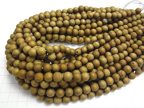 1strand $6.79! Druzy Agate Round 8mm Matte Gold 1strand beads (aprx.15inch / 36cm)