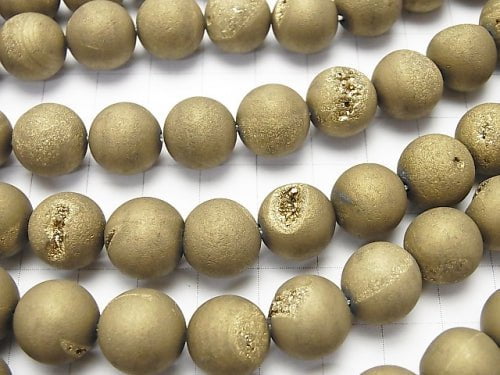 1strand $8.79! Druzy Agate Round 12mm Matt Gold 1strand beads (aprx.15inch / 36cm)