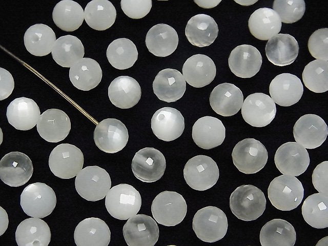 [Video]White Moonstone AAA Half Drilled Hole Faceted Round 6mm 4pcs