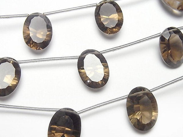 Concave Cut, Oval, Smoky Quartz Gemstone Beads