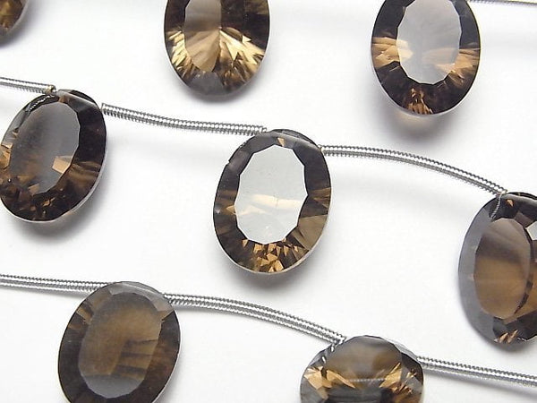 Concave Cut, Oval, Smoky Quartz Gemstone Beads