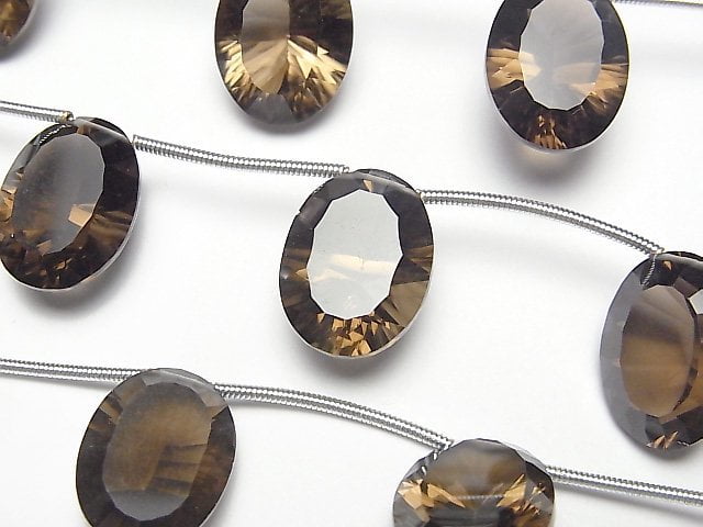 Concave Cut, Oval, Smoky Quartz Gemstone Beads