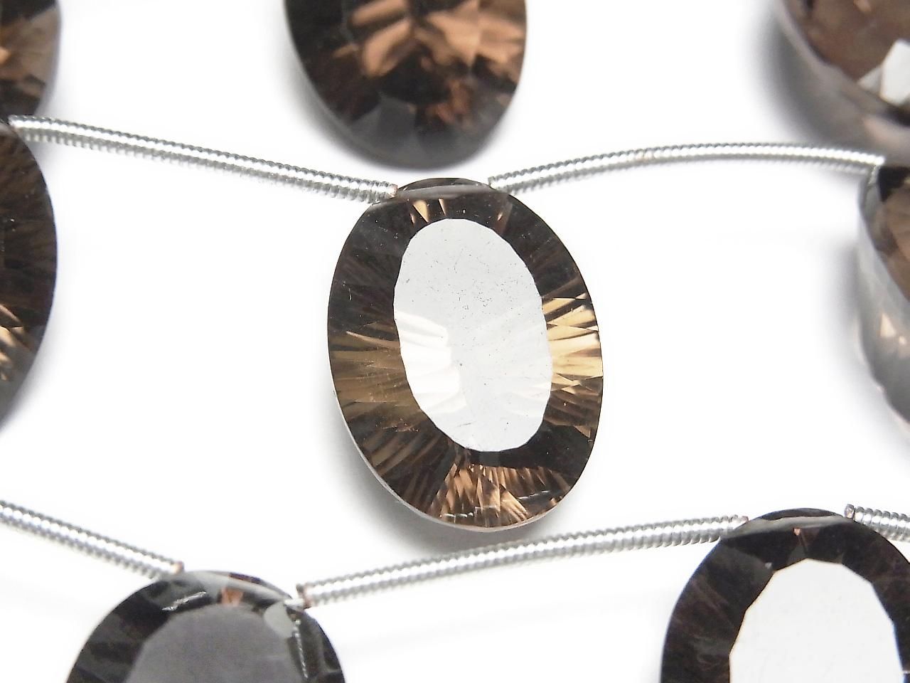 高品質茶晶 AAA 橢圓形凹刻 18x13mm 1串珠子 (4顆)