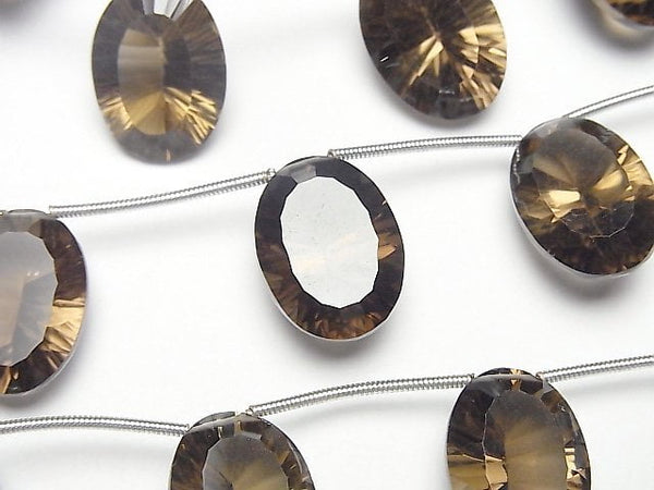 Concave Cut, Oval, Smoky Quartz Gemstone Beads