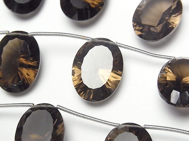 Concave Cut, Oval, Smoky Quartz Gemstone Beads