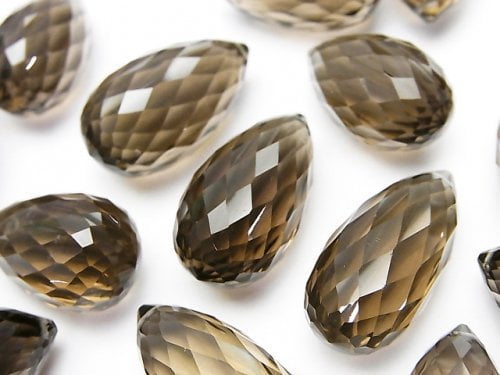 Concave Cut, Drop, Smoky Quartz Gemstone Beads