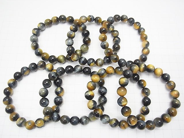 [Video] Silver Blue & Golden Tiger's Eye AAA Round 10mm 1strand (Bracelet)