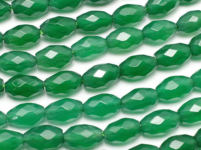 Green Onyx AAA Faceted Rice 9x6x6mm 1strand beads (aprx.14inch/35cm)