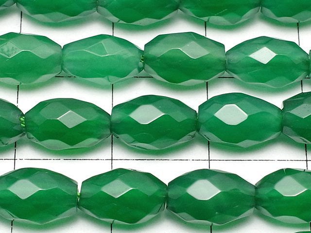 Green Onyx AAA Faceted Rice 9x6x6mm 1strand beads (aprx.14inch/35cm)