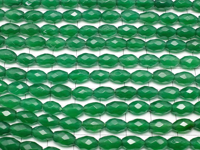 Green Onyx AAA Faceted Rice 9x6x6mm 1strand beads (aprx.14inch/35cm)