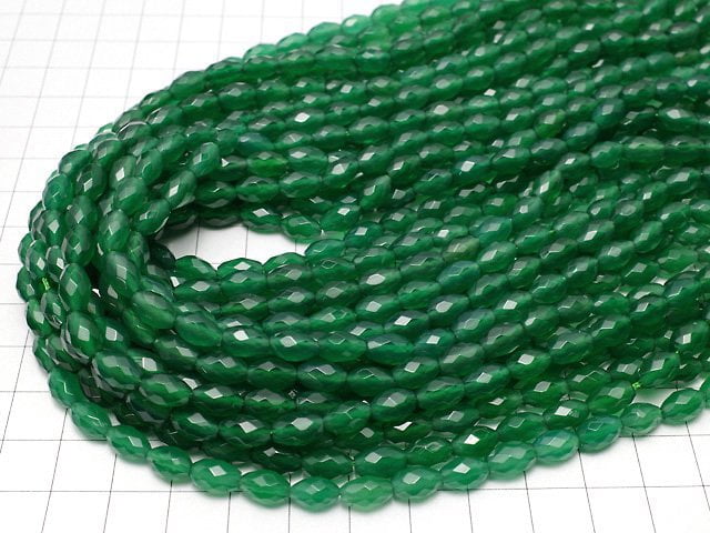 Green Onyx AAA Faceted Rice 9x6x6mm 1strand beads (aprx.14inch/35cm)