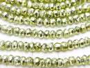1strand $12.99! Pyrite AAA Metallic Green Color Coating Faceted Button Rondelle 1strand beads (aprx.13inch / 32cm)