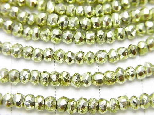 1strand $12.99! Pyrite AAA Metallic Green Color Coating Faceted Button Roundel 1strand beads (aprx.13inch / 32cm)