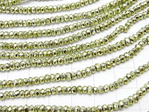 1strand $12.99! Pyrite AAA Metallic Green Color Coating Faceted Button Roundel 1strand beads (aprx.13inch / 32cm)