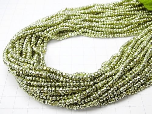 1strand $12.99! Pyrite AAA Metallic Green Color Coating Faceted Button Roundel 1strand beads (aprx.13inch / 32cm)