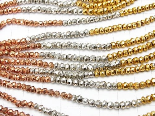 1strand $11.79! Pyrite AAA Metallic Multicolor Coating Faceted Button Roundel 1strand beads (aprx.13inch / 32cm)