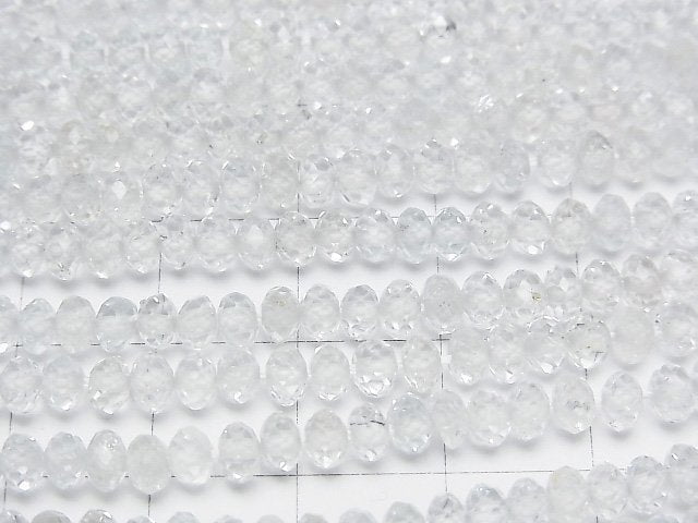 [Video] High Quality! Natural White Topaz AAA Faceted Button Roundel 4 x 4 x 2.5 mm 1strand beads (aprx.15 inch / 37 cm)