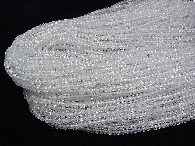 [Video] High Quality! Natural White Topaz AAA Faceted Button Roundel 4 x 4 x 2.5 mm 1strand beads (aprx.15 inch / 37 cm)