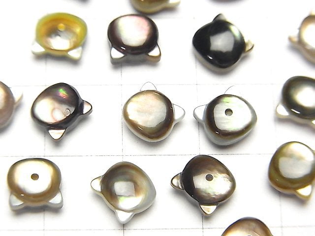 Black Shell (Black-lip Oyster ) AAA Cat Motif 7x6mm [Half Drilled Hole (Back)] 1pc