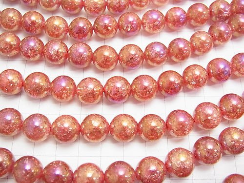 Flash Red Color Cracked Crystal Round 12mm half or 1strand beads (aprx.14inch / 35cm)