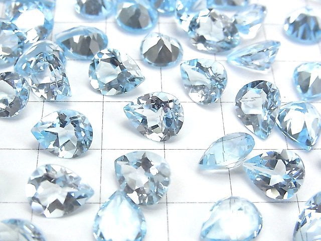 [Video]High Quality Sky Blue Topaz AAA Loose stone Pear shape Faceted 10x8mm 2pcs