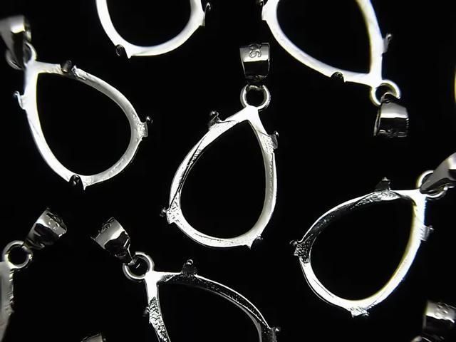 [Video] Silver925 Pendant Frame Pear shape 14x10mm Rhodium Plated 1pc
