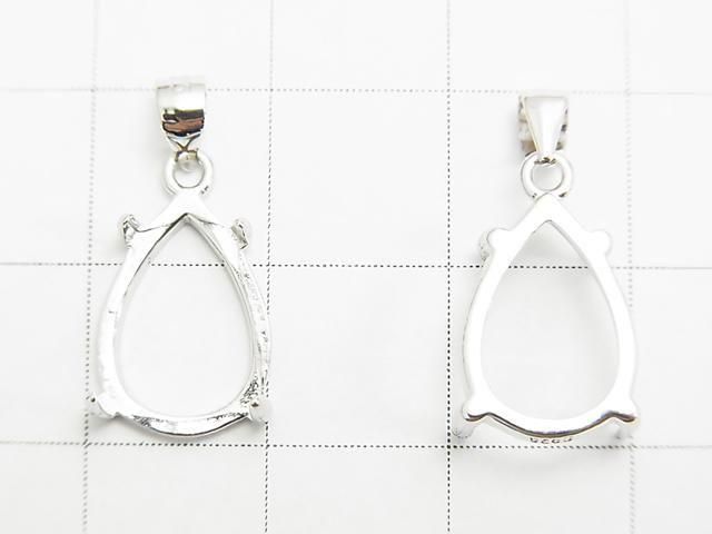 [Video] Silver925 Pendant Frame Pear shape 14x10mm Rhodium Plated 1pc