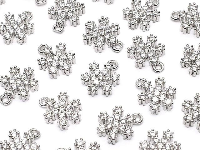 Metal parts Snow Crystal Charm w/CZ Silver color 2pcs