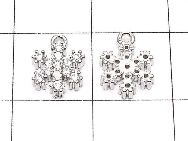 Metal Parts Snow Crystal Charm w / CZ Silver Color 2 pcs