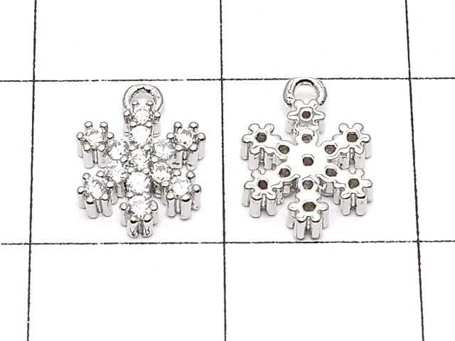 Metal parts Snow Crystal Charm w/CZ Silver color 2pcs